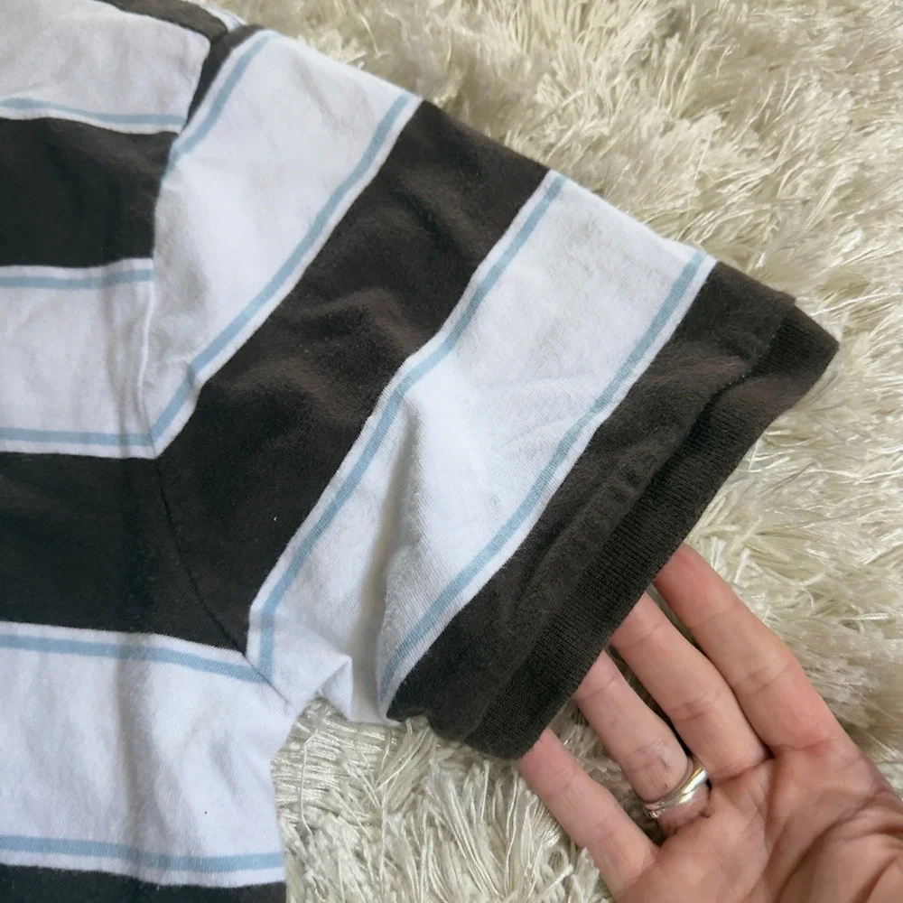 Mossimo Striped Polo Shirt Mens XL Brown Blue Cotton Athletic Fit Short Sleeve